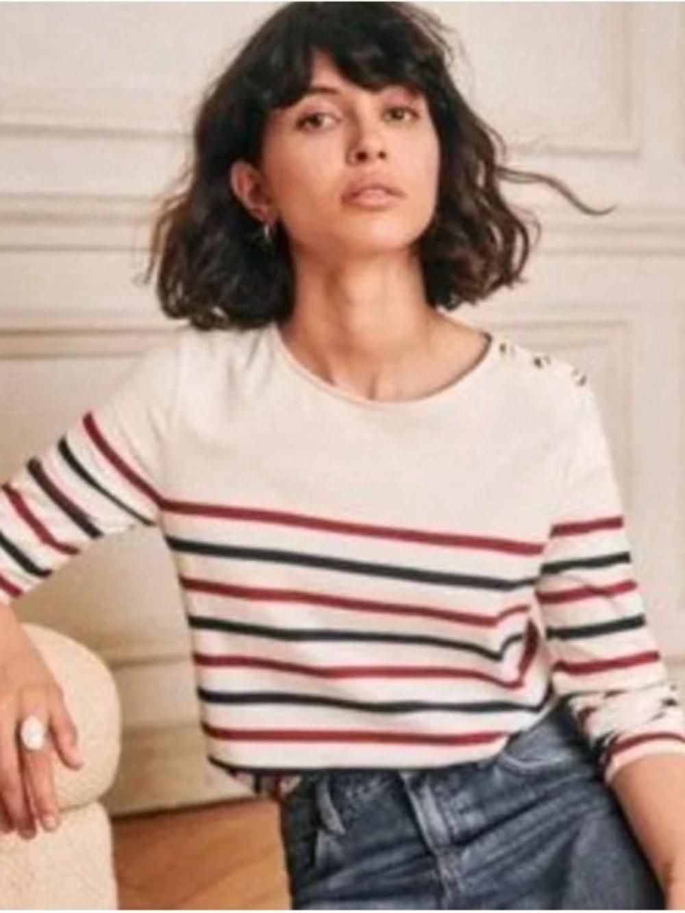 Sezane Mariniere Loic - White and Cream Striped
3/4 Sleeve T-Shirt M
